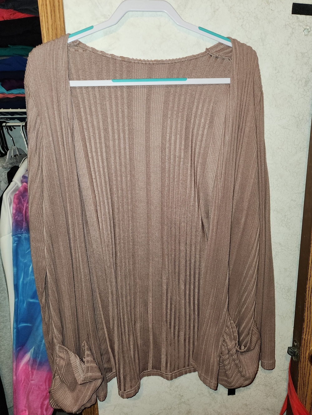 Lightweight Ribbed Open Cardigan - Taupe